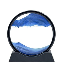 AzureLeap Moving Sand Art Liquid Motion, 3D Deep Sea Sandscape Color Quicksand Decor, Round Glass Moving Sand Art Picture Relaxing Desktop Home Office Work Decor (7 inch-Blue)