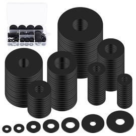 Swpeet 175Pcs 7 Sizes Flat Rubber Washers Assortment Kit, Heavy Duty Black Rubber Vibration Damping Pads, Gasket Kit for Appliances Faucets Screws Bolts