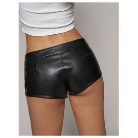 SweatyRocks Women's PU Leather Shorts Low Rise Sexy Rave Party Mini Shorts Hot Pants Black Small