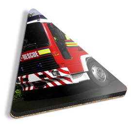 1 x Triangle Coaster - Red Fire Engine Truck Cork Backed MDF Glossy Tea Coffee Accessory #53356