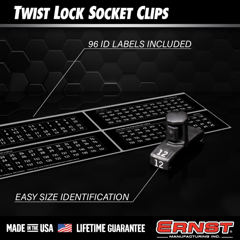 Ernst Manufacturing 3/8-Inch Dura-Pro Twist Lock Socket Clips, 15-Pack, Black