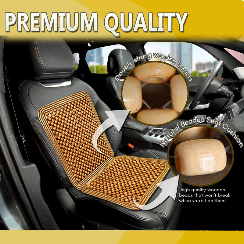 ZONETECH Wooden Beaded Car Driver Seat Cushion - Natural Double