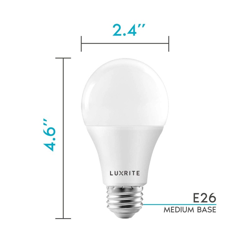 LUXRITE Dimmable 3500K A19 Led Light Bulbs 4 Pack 1600