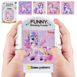 ATMWM Rotating Puzzle 16 Pieces 3 4 5 6 Years Children, 4-in-1 Puzzle, Rotating 3D Puzzle, Patience Games, Educational Toy, Gift for Boys Girls (Unicorns)