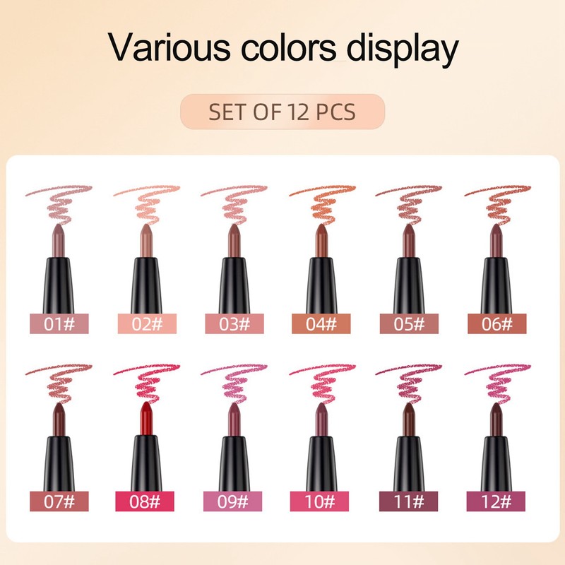 12pcs Lip Liner Set Matte Lip Liners Kit Waterproof Long