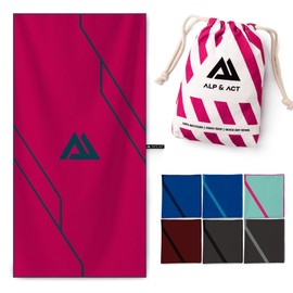 ALP & ACT Microfibre Towel for Fitness & Sports – 100% Recycled – Extra Compact & Absorbent – Sports Towel for Gym, Yoga, Sauna Towel – Microfibre Towels & Fitness Towel – Pink, 180 x 90 cm