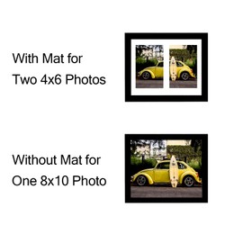 8x10 Picture Frame Black Display 4x6 Double Mat Photos Frame Natural Wood Horizontal and Vertical Formats for Wall and Tabletop