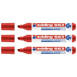 Edding Set of 3 Whiteboard Erase Marker Pens 663 Red Bevelled Tip 1-5mm