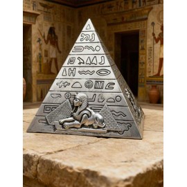 HUZHIBING Resin Pyramid Ornament,3.94 Inch Egyptian Style Desktop Decor，Egyptian Building Model 、Souvenirs, for Home Office Relaxation and Collectible. (Silver)