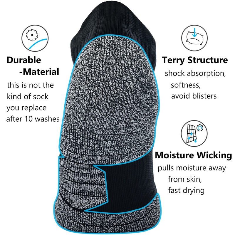 CWVLC Unisex Cushioned Compression Athletic Ankle Socks Multipack, 6-pairs Black