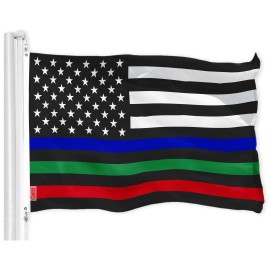 UD_G128 Combo Pack: USA American Flag & Thin Blue Green and Red Line Flag 3x5 FT Printed 150D Indoor/Outdoor, Vibrant Colors, Br