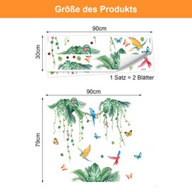 APOMOONS Wall Tattoo Tropical Wall Sticker Leaves Wall Decoration Jungle Plants Hanging Vine Green Palm Trees Leaves Birds Children's Room Living Room Bedroom Hallway Kitchen
