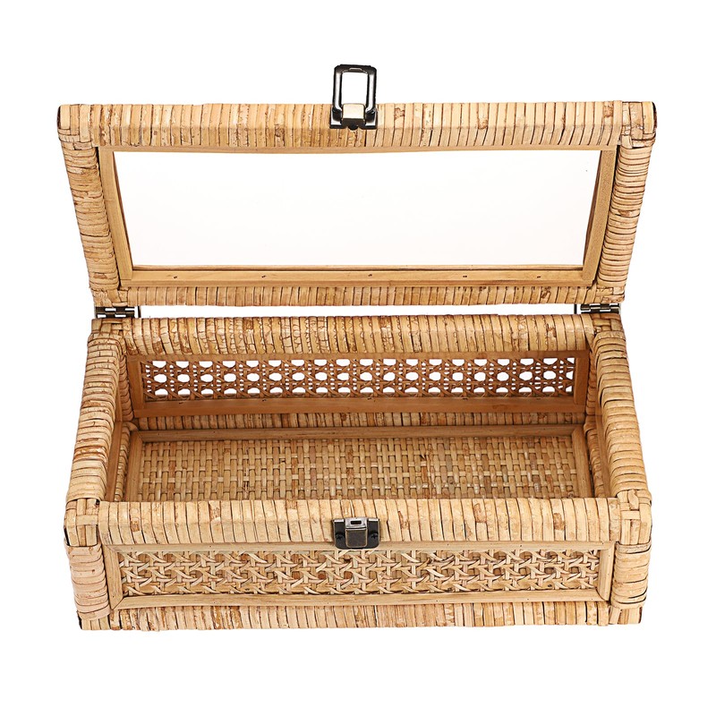 IGNPION Rattan Decorative Box with Lid, Woven Shelf Storage Basket