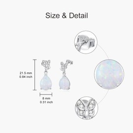 Motiel Opal with Diamond Stud Earrings 925 Sterling Silver Butterfly with Teardrop Opal Dangle Stud Earrings Fine Jewelry Gift for Women