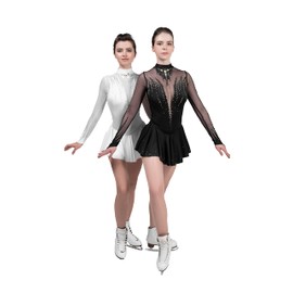 SG.MODA Figure Skating Dress/Bundle with Skate Guards/Italian Fabric, Made in Europe Style: A19 / White/Size: X-Large