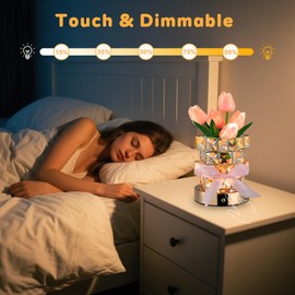 Lámpara de tulipán, lámpara de tulipán recargable con flores artificiales LED con jarrón de vidrio y temperatura de 3 colores, lámpara de mesa inalámbrica táctil regulable, regalo único de cumpleaños