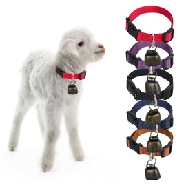 Pack of 5 Goat Collars with Bells Adjustable Nylon Sheep Collars, on Pasture Cowbells for Small Farm Animals, Goat, Sheep and Cow with Anti-Lost Collar