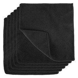 6 Stück Spüllappen Waschbar, Lappen Küche Schwarz, 20 x 20 cm Geschirrtücher Microfaser, Wiederverwendbar Waffeltücher, Extra Saugfähig & Langlebig, Abwaschlappen für Küche, Fenster, Glas, Bad
