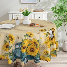 cusugbaso Sunflower Round Tablecloth 70 inch, Sunflower Decorations for Home, Summer and Spring Waterproof Stain Resistant Table Cloth Rectangle for Party,Table,Outdoor