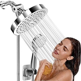 Regaderas Para Baño, Set De 6''Cabeza De Ducha De Lluvia De Alta Presion y 3.4''Regadera De Mano, Con Manguera De 60'', Cabezal Giratorio Ajustable 360 Grados, Fácil Instalación Sin Herramientas