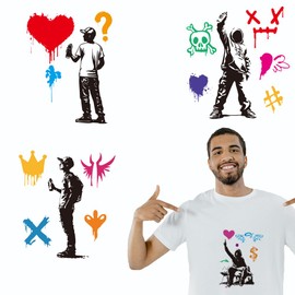 arricraft 4 Pcs Banksy-Themed Iron on Decals Patches, Graffiti Characters Iron on Stickers Heat Transfer Stickers Plastic Washable Patches for DIY Clothes Decor Backpacks Cover