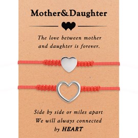 SmileBelle Mother Daughter Bracelets, 2 PCS Red String Bracelets Mommy and Me Bracelets Heart Wish Set Mom and Daughter Protection Bracelets Matching Set Christmas Gifts for Daughter from Mom
