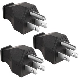TENINYU 2-Pole, 3 Wire Grounding Plug Male Extension Cord Straight Blade Plug Replacement Electrical Plugs End, 15A 125V Black,3Pack (Male)