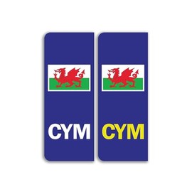 2 x Welsh Numberplate Vinyl Stickers - CYM Wales Flag Abroad Travel Car Vehicle Number Plate Europe Sticker - Size 40mm x 104mm #81662