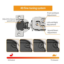 Chibery 2 Pack 1-3/8" Overlay 4D Soft Close Concealed Hinges for Face Frame Door, Adjustable Closing Speed, Smooth Slow Self Close Hinges, Satin Nickel, 105° Open Angle Stainless Steel Cabinet Hinges