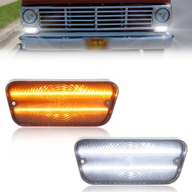MOTRUM LED Front Turn Signal Light Compatible with Fo-rd F100 F-100 1967 1968 1969 1970 1971, [2 in 1 Design] Amber Turn Signal Marker Light & DRL, Smoked Lens
