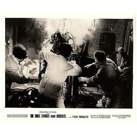 The Three Stooges Meet Hercules Original Lobby Card Stooges fire in lab