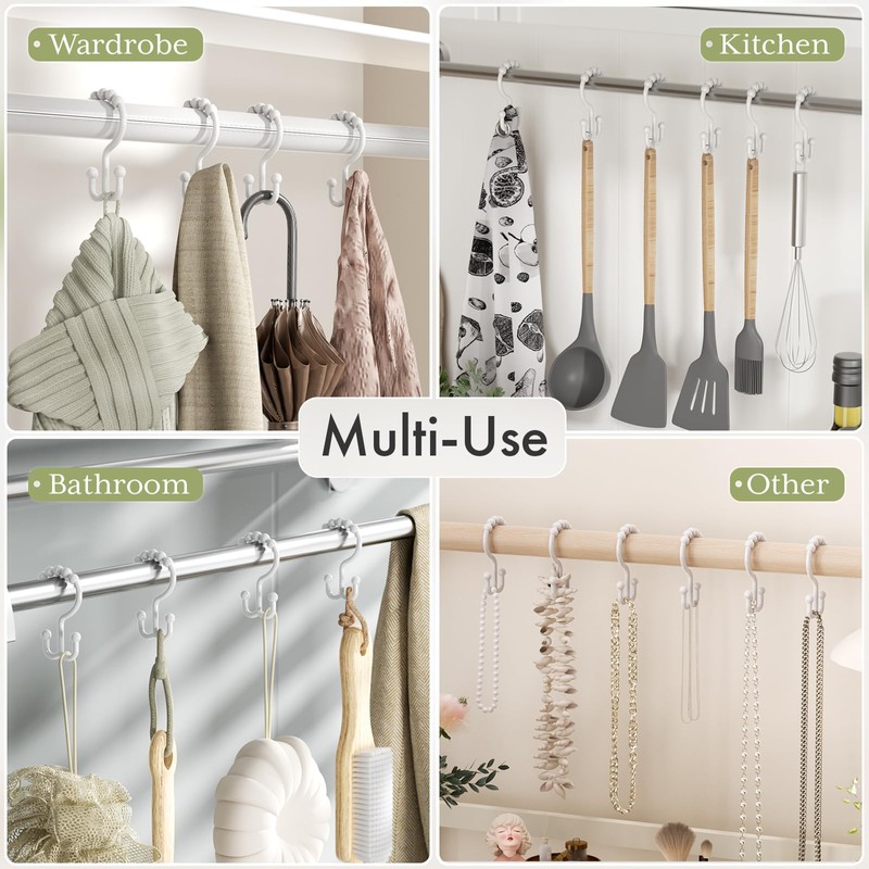 Amazer Plastic Shower Curtain Hooks, Double Shower Curtain Rings, Shower