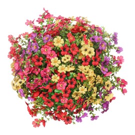 Artificial Hanging Flowers Basket, Fake Plants, Faux Silk Daisy Eucalyptus, for Spring Summer Outdoor Decoration, UV Resistant, Coconut Planter, Look Real for Patio Garden Yard Decor (Multicolor)