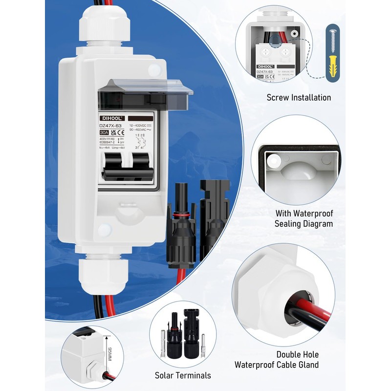 DIHOOL Solar Panel Disconnect Switch, Non Polarized DC Circuit Breaker,