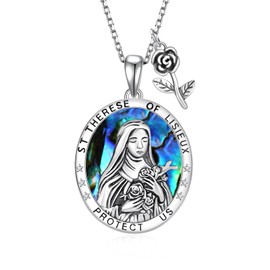 St Therese of Lisieux Medal Sterling Silver Necklace - Saint Therese Costume Catholic Jewelry Gifts for Women Men