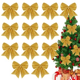 NMKL Christmas Tree Bows 12pcs Gold Bows for Christmas Tree Glitter Wreaths Bows 15CM Bows for Christmas Tree decorations Xmas Bows