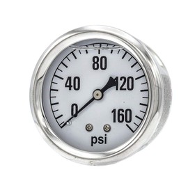 PIC Gauges AG-202L-254F 0-160 PSI Pressure Gauge, 2 1/2"" Dial, 1/4"" Male NPT Connection, Center Back Mount, Single Scale, Glycerin Filled, Stainless Steel Case/Bezel, Brass Internals & Plastic Lens