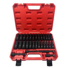 GOSWIFT 29pcs 1/2" Drive Impact Socket Set, Deep & Standard Sockets with Extension Bars, Cr-V Steel, SAE 3/8"-1", Metric 10mm-24mm