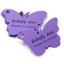 Butterfly Shaped Party Favor Tags - Butterfly Kisses Thank You for Coming! (Set of 15) (Pink) (Purple)
