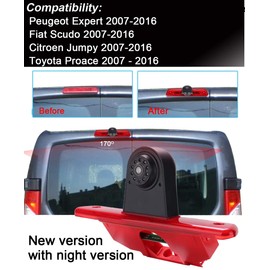 Rear View Camera Transporter with Brake Light Brake Light, HD Night Vision Waterproof Car Reversing Camera for Citroen Jumpy/Peugeot Expert/Toyota Proace Van 3 Transporter 2007-2016
