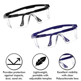 Millennial Essentials Adjustable Protective Safety Glasses with Clear Wrap Around Lens, Anti-Fog and Scratch Resistant Protection Eyewear (1, Blue)