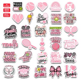 30pcs Pink Tennis Stickers for Girls – Waterproof Vinyl Decals for Laptop, Water Bottle, Scrapbook – Cute Tennis Gifts for Teen Girls & Women