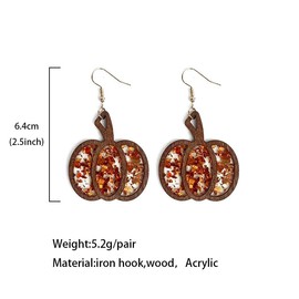Zhang shine Thanksgiving Christmas Pumpkin Wood And Resin Dangle Earrings Lightweight Maple Leaf Glitter Drop Earring for Women Fall Accessory Jewelry Gift
