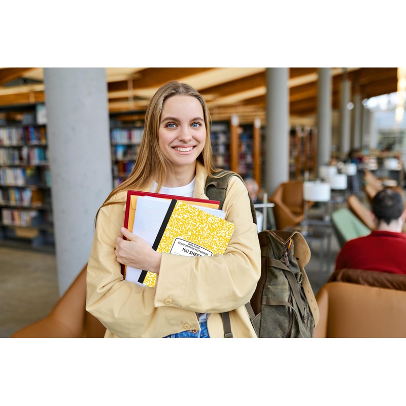 EPI Wide Ruled Marble Composition Notebook, Yellow, 100 Sheet, 4-Pack