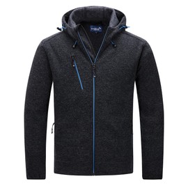 Scheibler Men's Winter Knitted Work Jacket with Soft Shell Inserts - Men's Cardigan with Zip and Soft Fleece Lining - Winter Work Jackets Men, Grey/Black Mottled