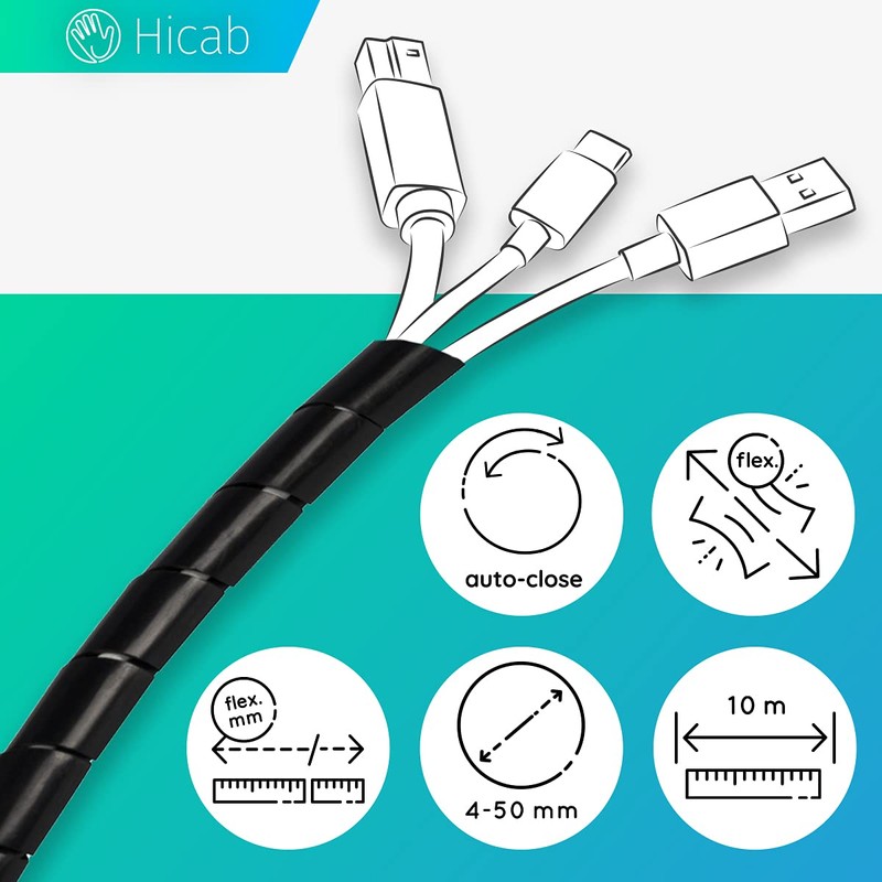 Hicab Spiral Cable Sleeve 4-50 mm 10 m Black Cable