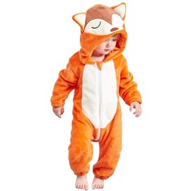 maxToonrain Baby Fox Costume Romper Toddler Boys & Girls Role-Playing Outfit with Zipper Hooded Flannel Fox Onesie Pajamas (24-36 Months)