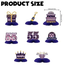 Happy 55th Birthday Honeycomb Centerpieces 55th Birthday Decor Purple Golden Table Toppers Cheers to 55 Years Table Decorations for Woman Man Anniversary Fifty-Five Years Birthday Party Favors