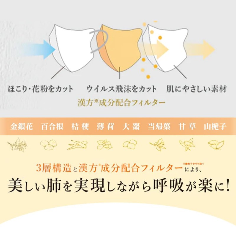 [SUCCY ELLIC] 東亜製薬【清肺マスク】漢方配合 立体マスク 敏感肌に優しい 不織布 小顔 バイカラーマスク 3Dマスク 春新色