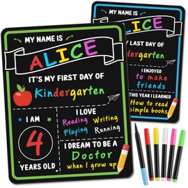 IJIGU First & Last Day of School Chalkboard, 11.3 x 14 Inch Double Sided Back to School Sign for Kids/Girls/Boys, Reusable Wooden 1st Day of Preschool/Kindergarten Photo Props